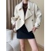 Loose Fit Beige Big Size Short Woolen Coat New Lapel Long Sleeve Women Jacket Fashion Tide Autumn Winter 