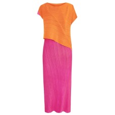 Miyake Pleated Paradise Bird Patchwork Color Slash neck Dress Women Summer New Original Designer Causal Evening Dress