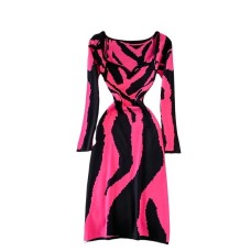 Korean Dress Women Autumn Spring Fashion New Midi Zebra Pattern Stretch Knitted Square Neck Tight Knit Vestidos Korean Dress Women Autumn Spring Fashion New Midi Zebra Pattern Stretch Knitted Square Neck Tight Knit Vestidos