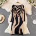 Korean Dress Women Autumn Spring  Fashion New Midi Zebra Pattern Stretch Knitted Square Neck Tight Knit Vestidos