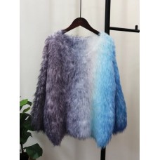 Imitation Mink Sweater Pullover Women's Color Block Long Sleeves Loose Korean Design Knitted Top