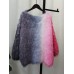Imitation Mink Sweater Pullover Women's Color Block Long Sleeves Loose Korean Design Knitted Top