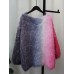 Imitation Mink Sweater Pullover Women's Color Block Long Sleeves Loose Korean Design Knitted Top
