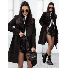 New women's woolen coat with solid color straps, medium length woolen coat