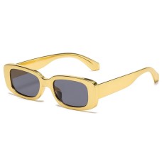 Vintage Luxurious Gold Sun Glasses Small Rectangle Reflective Gold Plating Eyewear Shades for Women Square Golden Sunglasses