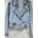 Pearl Diamond Notched Collar Lace-up Spliced Denim Jackets For Women Y2k High Street Loose Coat 