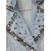 Pearl Diamond Notched Collar Lace-up Spliced Denim Jackets For Women Y2k High Street Loose Coat 