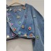 Diamond Lantern Sleeve Round Neck Short Denim Jackets For Women High Waist Coat Autumn 