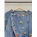 Diamond Lantern Sleeve Round Neck Short Denim Jackets For Women High Waist Coat Autumn 