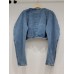 Diamond Lantern Sleeve Round Neck Short Denim Jackets For Women High Waist Coat Autumn 