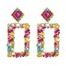 Multicolor Square Drop Dangle Earrings For Women Popular Unusual Crystal Wedding Party Pendant Statement Jewelry