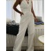 Jumpsuit with slanted collar and mid waist for a stylish commuting jumpsuit