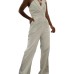 Jumpsuit with slanted collar and mid waist for a stylish commuting jumpsuit