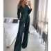Jumpsuit with diagonal collar and mid waist
