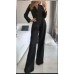 Jumpsuit with diagonal collar and mid waist