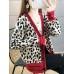 Trend Korean Leopard Print Women's Large Size Winter Button Outerwear Knitted Cardigans Y2k Vintage Warm Sweater Jacket