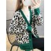 Trend Korean Leopard Print Women's Large Size Winter Button Outerwear Knitted Cardigans Y2k Vintage Warm Sweater Jacket