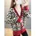 Trend Korean Leopard Print Women's Large Size Winter Button Outerwear Knitted Cardigans Y2k Vintage Warm Sweater Jacket