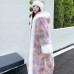 MPPM Winter Faux Fur Long Coat Women Hot Tie Dye Pink Hooded Faux Fur Coat Women With Hood Lapel Warm Thick Soft Fluffy Jacke