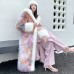 MPPM Winter Faux Fur Long Coat Women Hot Tie Dye Pink Hooded Faux Fur Coat Women With Hood Lapel Warm Thick Soft Fluffy Jacke