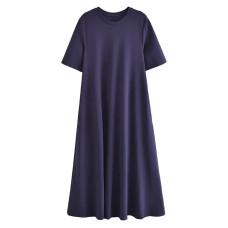 TRAF Purple Long Dresses For Women  Vintage Loose Casual Dress Female Short Sleeve Fashion Office Summer Dress Lady Robe