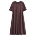 TRAF Purple Long Dresses For Women  Vintage Loose Casual Dress Female Short Sleeve Fashion Office Summer Dress Lady Robe