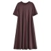 TRAF Purple Long Dresses For Women  Vintage Loose Casual Dress Female Short Sleeve Fashion Office Summer Dress Lady Robe