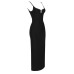 Long black backless sleeveless dress with sling bandage for women