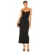 Long black backless sleeveless dress with sling bandage for women
