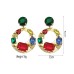 Multicolor Crystal Dangle Earrings Gold Color Alloy Round Pendant Earrings For Women Charm Fashion Trend Jewelry Wedding
