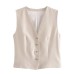 Woman's Chic Sets Solid Color V-Neck Sleeveless Single Breasted Pleated Lace-Up Drawstring Long Pant