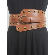 Vintage Circular Decoration Elasticity Wide Waist Sealing Fashion Tide All-match Brown Waistband