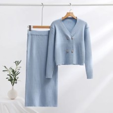 Set of Two Pieces for Elegant Women Knitted Casual Two Parts  Fall  Winter Long Sleeve Women's  Suit Fashion Vintage Clothes
