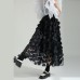 Black Women Elastic Waist Skirt Loose Wild Mesh Splicing Round Polka Dots Printing Leisure Skirt 