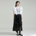 Black Women Elastic Waist Skirt Loose Wild Mesh Splicing Round Polka Dots Printing Leisure Skirt 