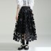 Black Women Elastic Waist Skirt Loose Wild Mesh Splicing Round Polka Dots Printing Leisure Skirt 