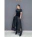 Spring Autumn New Korean Style Casual PU Leather Single Piece Wide Leg Pants Women Fashion Black Trousers