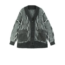 Gray Denim Pocket Big Size Knitting Cardigan Sweater V-Neck Long Sleeve Women New Fashion Tide Spring Autumn Gray Denim Pocket Big Size Knitting Cardigan Sweater V-Neck Long Sleeve Women New Fashion Tide Spring Autumn