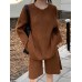Gray Big Size Sweater Wide Leg Shorts 2 Pcs Suit New Round Neck Long Sleeve Women Fashion Tide Spring Autumn 
