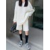 Gray Big Size Sweater Wide Leg Shorts 2 Pcs Suit New Round Neck Long Sleeve Women Fashion Tide Spring Autumn 