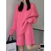 Gray Big Size Sweater Wide Leg Shorts 2 Pcs Suit New Round Neck Long Sleeve Women Fashion Tide Spring Autumn 