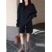 Gray Big Size Sweater Wide Leg Shorts 2 Pcs Suit New Round Neck Long Sleeve Women Fashion Tide Spring Autumn 
