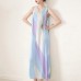 Fashion Design Women New Sleeveless Print Tummy Covering Pleats Summer Fresh Sweet V-neck Halter Dresses