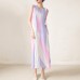 Fashion Design Women New Sleeveless Print Tummy Covering Pleats Summer Fresh Sweet V-neck Halter Dresses