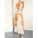 Women Autumn Geometric Pattern Slim Printed T-shirt Commuter Temperament Pleated Half-body Skirt