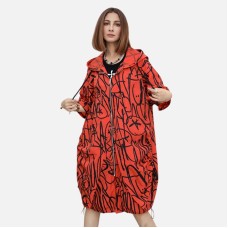 Hooded Half Sleeve Zippers Trench Fashion Contrast Color Loose Casual All Match