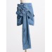 Spring New 3D Rose Decoration Design Sense High Waist Slim denim Skirt Women's A-line Wrapped Hip Skirt