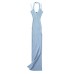 Summer halter buckle hanging neck V-neck knitted elastic bag hip sexy high slit dress long skirt