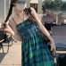 French retro plaid halter dress design sense strap halter waist full skirt