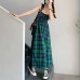 French retro plaid halter dress design sense strap halter waist full skirt